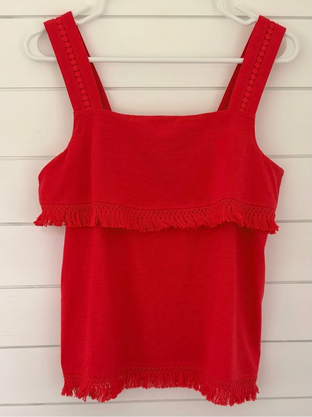 NWT J. CREW XS Red Tiered Fringe Tank Top